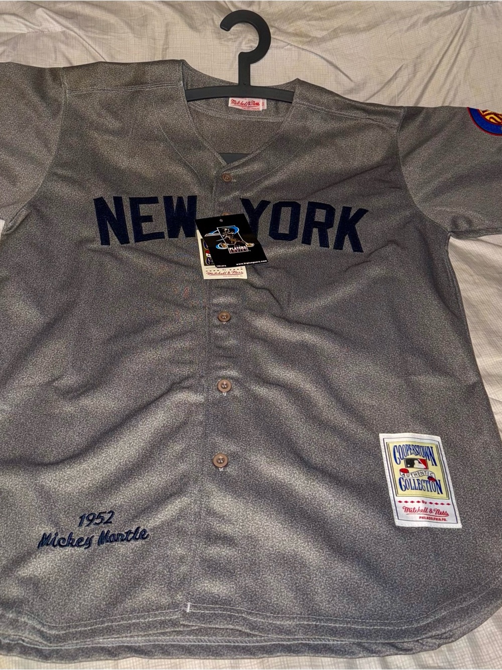The Mickey Mantle #7 Mitchell & Ness Gray New York Yankees Jersey Grey/Blue